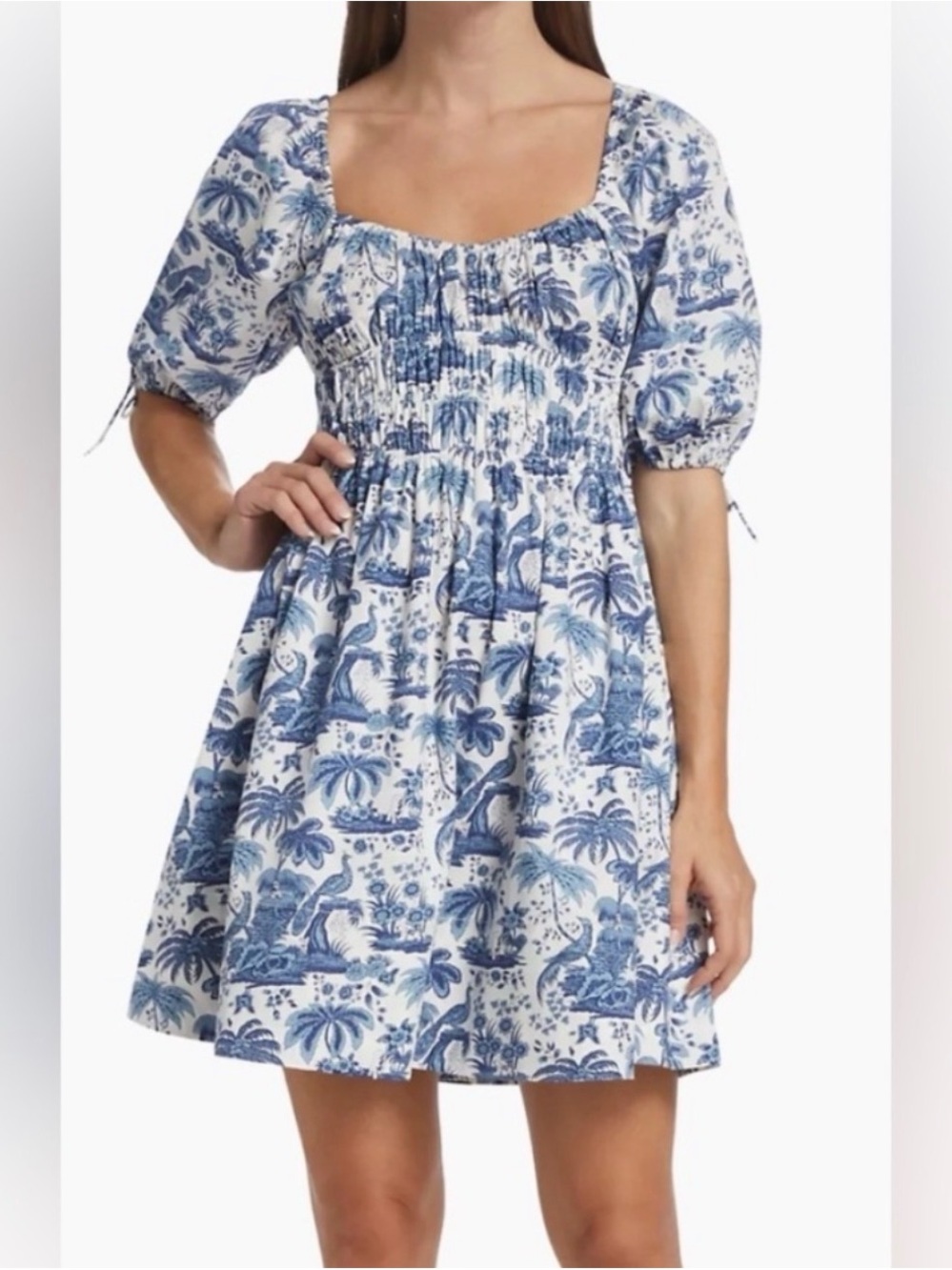 STAUD Faye Toile Cotton Mini Dress in Blue